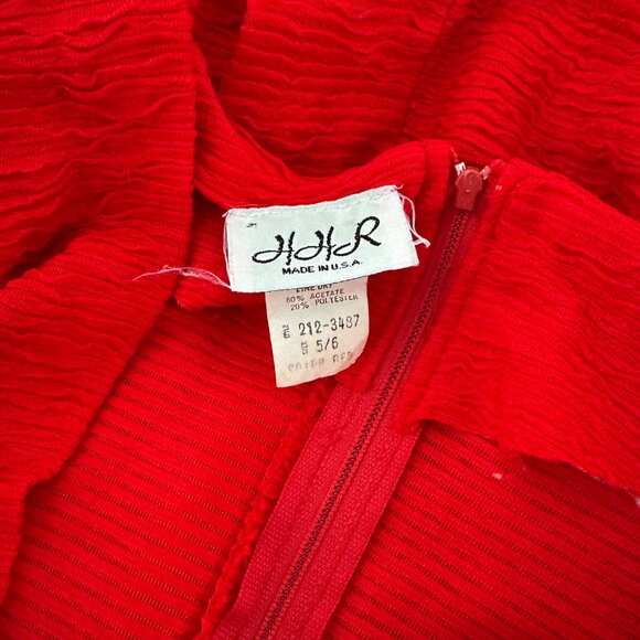 Vintage 80's 90's Sexy Low Cut Red Vamp Curvy Crinkle Dress Valentine Romantic - Picture 7 of 7